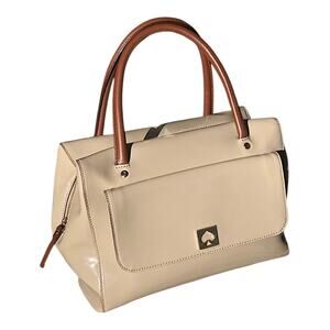 Kate Spade Shelby Kingsbury Patent Leather Satchel Purse smooth shine Ash Tan